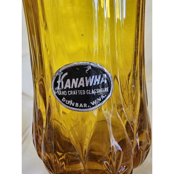 MCM Swung Vase Moon Stars Amber  Kanawha Glass 10.5” Vibrant Mid Century Rare - Picture 3 of 9